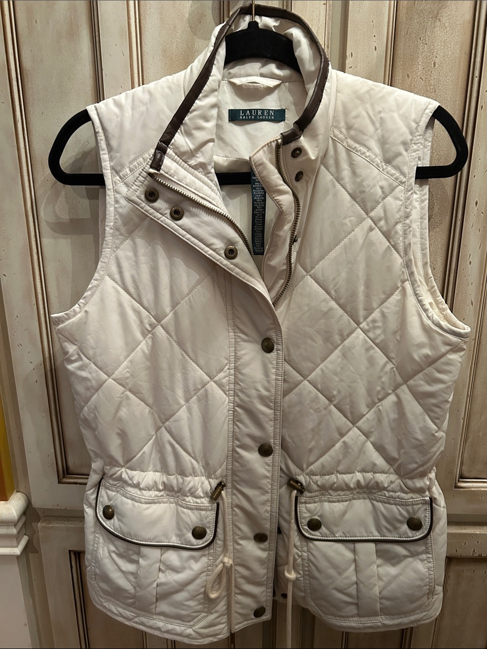 Lauren Ralph Lauren Quilted Cream & Brown Trim Vest